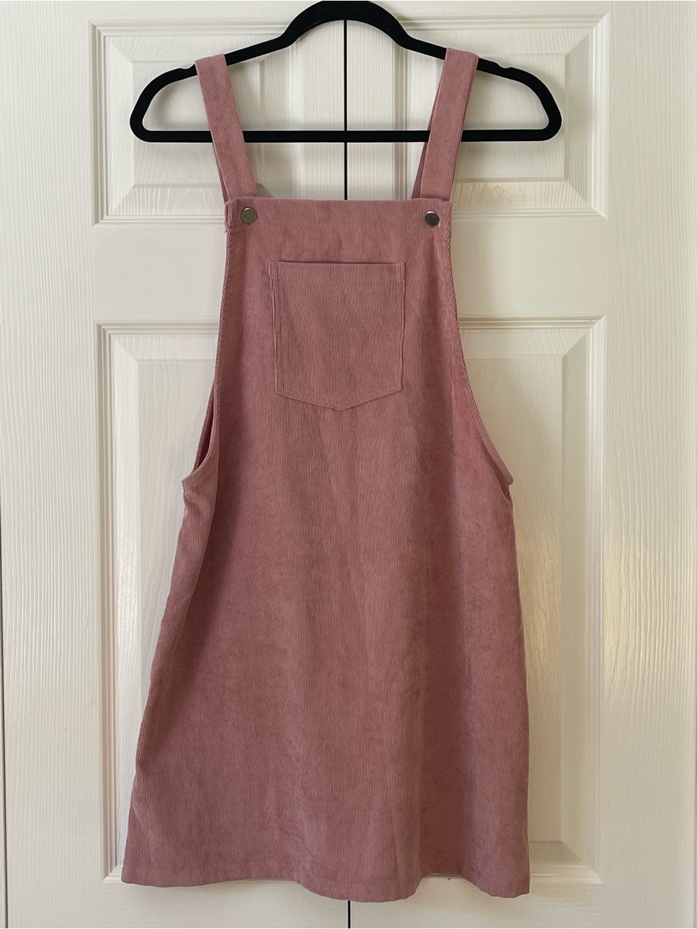 Large Dusty Rose Corduroy Pinafore Dress with Silver Buttons and Front Pocket